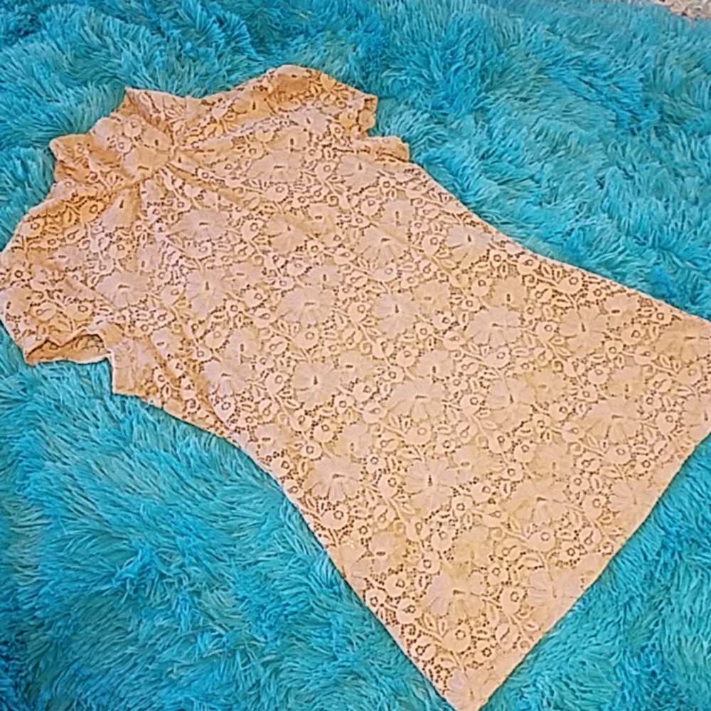 Express lace mock neck tan top